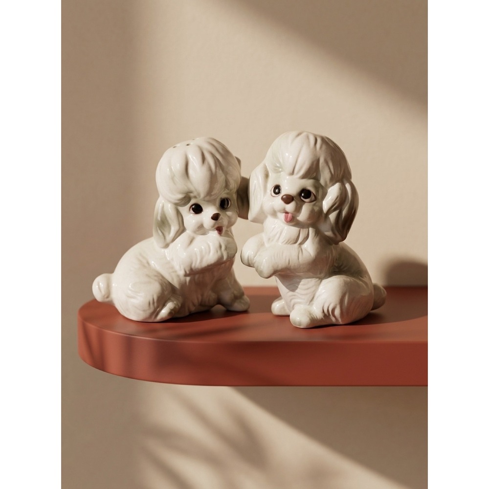 Vintage Josef Originals Poodle Salt & Pepper Shakers White Ceramic Dog Set